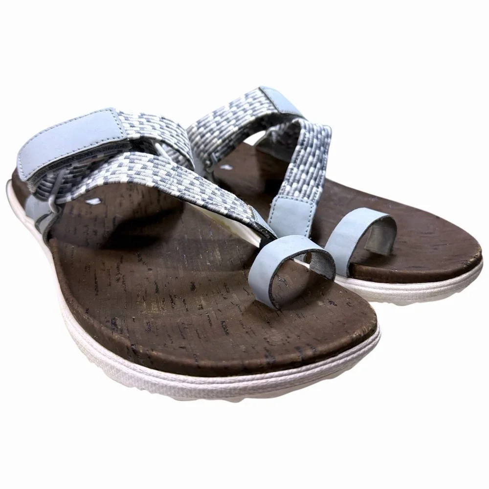 Merrell High Rise Sandals Womens 8 Gray White Cork Footbed Sport Thong Sandal